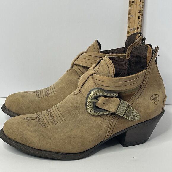 Ariat Dulce Ankle Boots Leather Western Brown Buckle Heel Women’s size 8.5B - Picture 9 of 14